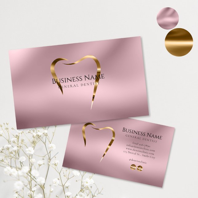 Elegant Rosa Guld Dentist Affärskort Design Visitkort (Skapare uppladdad)