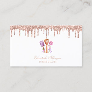 Elegant Rosa Guld Drips Bakatverktyg Blommor Visitkort