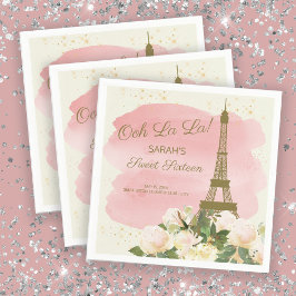 Elegant Rosa Guld Eiffel Torn Paris Sweet 16 Pappersservett