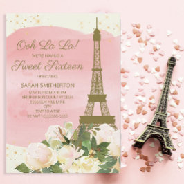 Elegant rosa guld Eiffeltorn Paris Sweet 16 Inbjudningar