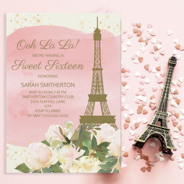 Elegant rosa guld Eiffeltorn Paris Sweet 16  Inbjudningar (Ooh La La! Paris/Eiffel Tower Sweet 16 invitation)