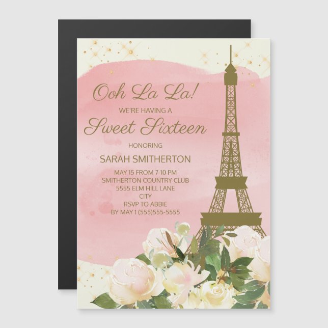 Elegant rosa guld Eiffeltornet Paris Sweet 16  (Fram/baksida)