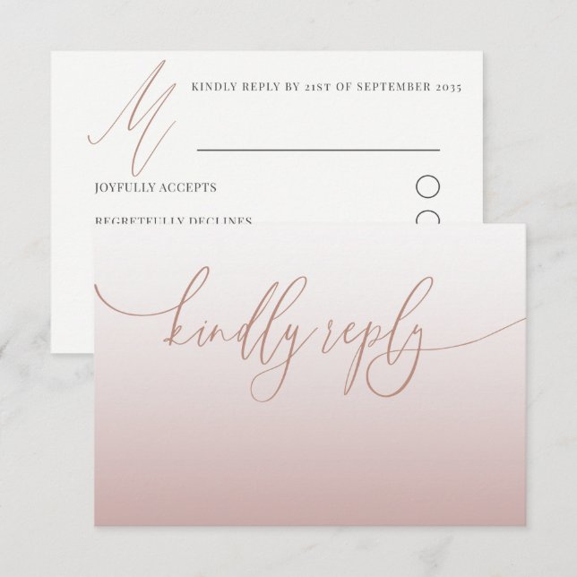 Elegant rosa guld enkel RSVP bröllop OSA Kort (Fram/baksida)