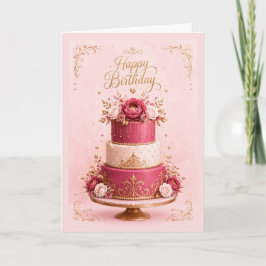 Elegant rosa & guld flerskiktig födelsedagstårta t kort