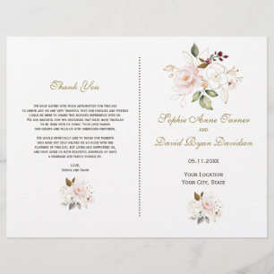 Elegant Rosa Guld Flowers Bröllopsprogram