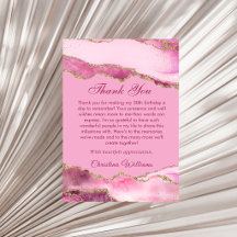 Elegant Rosa & Guld Födelsedagsfest Tack