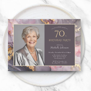 Elegant Rosa Guld Foto 70:e födelsedagen Inbjudningar