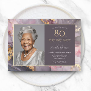 Elegant Rosa Guld Foto 80:e födelsedagen Inbjudningar