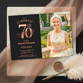 Elegant Rosa Guld Foto Överraskning 70-årsdag Inbjudningar