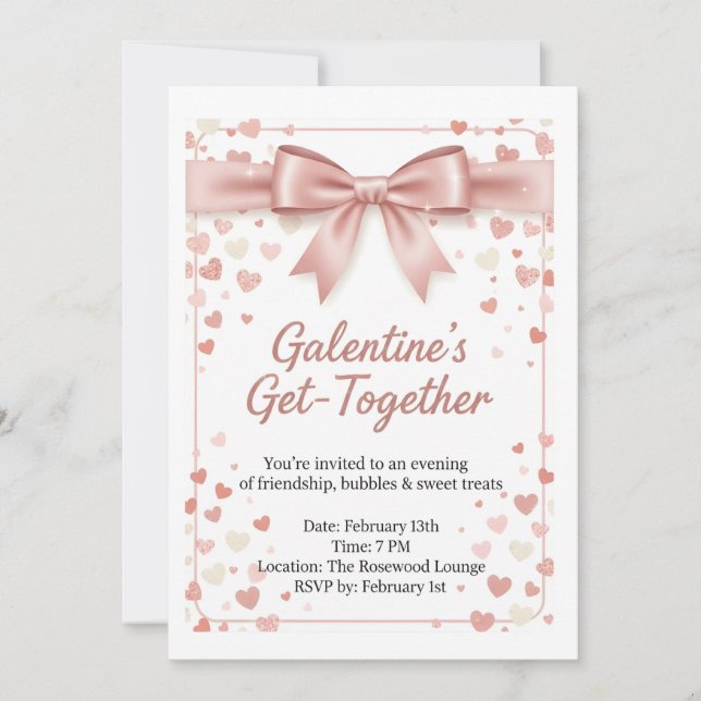Elegant Rosa Guld Galentine's Dag Inbjudan Mall (Framsida)