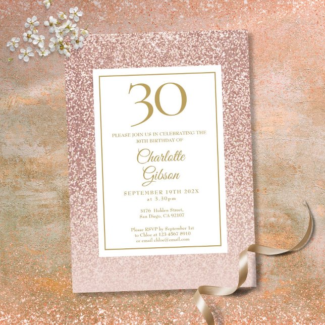 Elegant Rosa Guld Glitter 30-årsdag Inbjudningar (Elegant Rose Gold Glitter 30th Birthday Invitation)