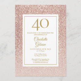 Elegant Rosa Guld Glitter 40-årsfirande Inbjudningar