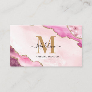 Elegant Rosa Guld Glitter Agate Marble Monogram Visitkort