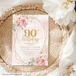Elegant Rosa Guld Glitter Blommor 90:e Inbjudningar