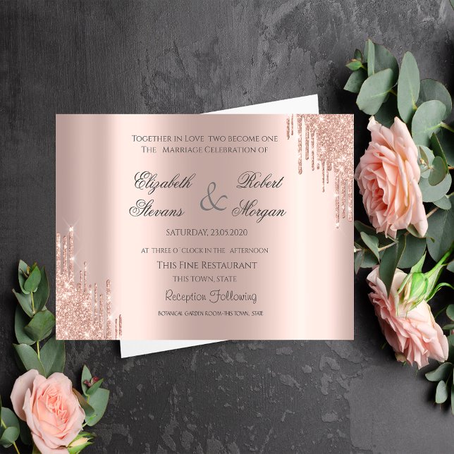 Elegant Rosa Guld Glitter Bröllop Inbjudningar (Skapare uppladdad)