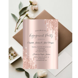 Elegant Rosa Guld Glitter Drips Förlovning Inbjudningar