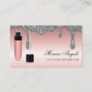 Elegant Rosa Guld Glitter Drips Låglans Lippglans Visitkort