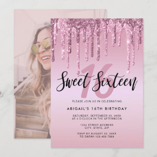 Elegant rosa guld glitter droppar sweet sixteen inbjudningar