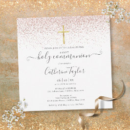 Elegant Rosa Guld Glitter Första Nattvarden Inbjudningar