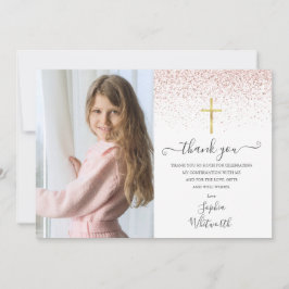 Elegant Rosa Guld Glitter Fotobekräftelse Tack Kort