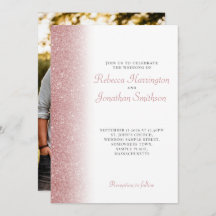 Elegant rosa guld glitter fotobryllopsinbjudan