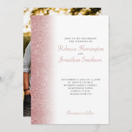 Elegant rosa guld glitter fotobryllopsinbjudan inbjudningar
