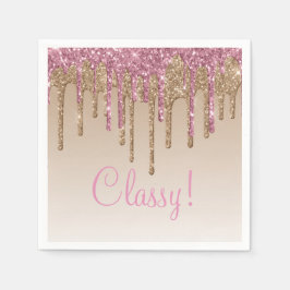 Elegant Rosa Guld Glitter Glam Script Girly Ombré Pappersservett