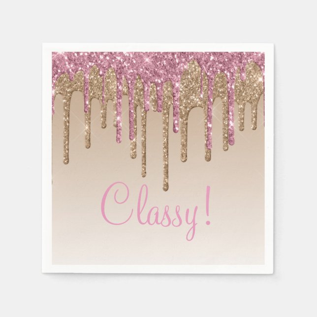 Elegant Rosa Guld Glitter Glam Script Girly Ombré Pappersservett (Framsidan)