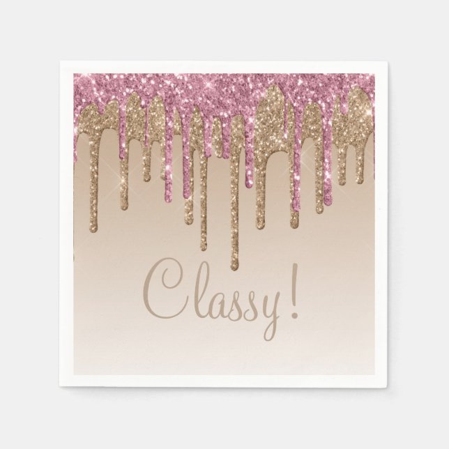 Elegant rosa guld glitter glam skript flickig ombr pappersservett (Framsidan)