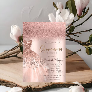 Elegant Rosa Guld Glitter Klänning Quinceañera Inb Inbjudningar