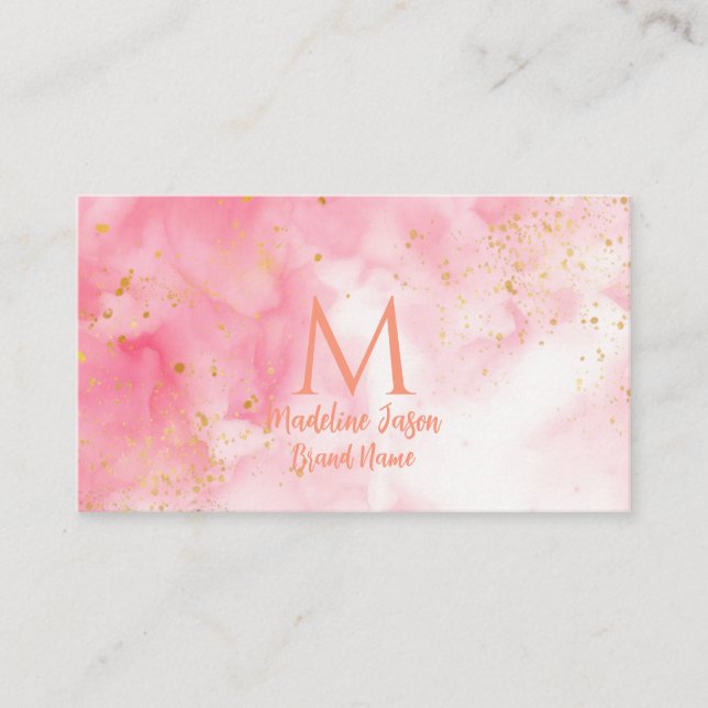 Elegant rosa guld glitter marmor agat monogram visitkort (Framsida)