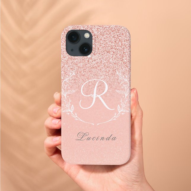 Elegant Rosa Guld Glitter Monogram (Skapare uppladdad)