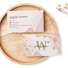 Elegant Rosa Guld Glitter Monogram Agate Marble Visitkort