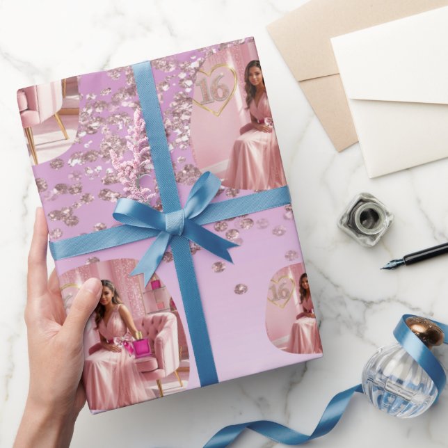 Elegant Rosa Guld Glitter Ombre Foto Mall  Presentpapper (Gifting)