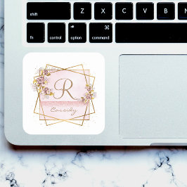 Elegant Rosa Guld Glitter Ros Monogram  Fyrkantigt Klistermärke