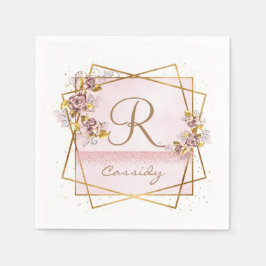 Elegant Rosa Guld Glitter Ros Monogram Pappersservett