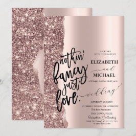 Elegant Rosa Guld Glitter Skrift Bröllop Inbjudningar