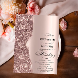 Elegant rosa guld glitter skrift bröllop inbjudningar