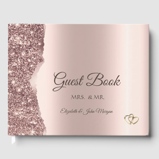 Elegant rosa guld glitter skrift  gästböcker (Framsida)