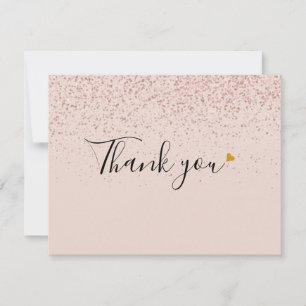 Elegant Rosa Guld Glitter Skrift Guld Hjärtat Foto Tack Kort