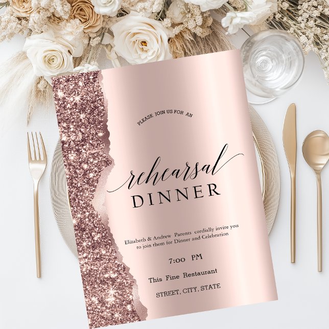 Elegant Rosa Guld Glitter Skrift  Inbjudningar (Skapare uppladdad)