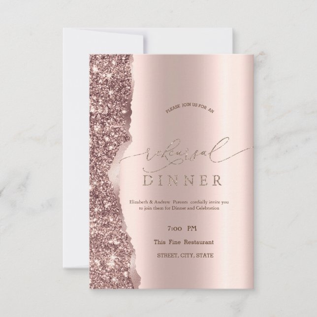 Elegant Rosa Guld Glitter Skrift  Inbjudningar (Framsida)