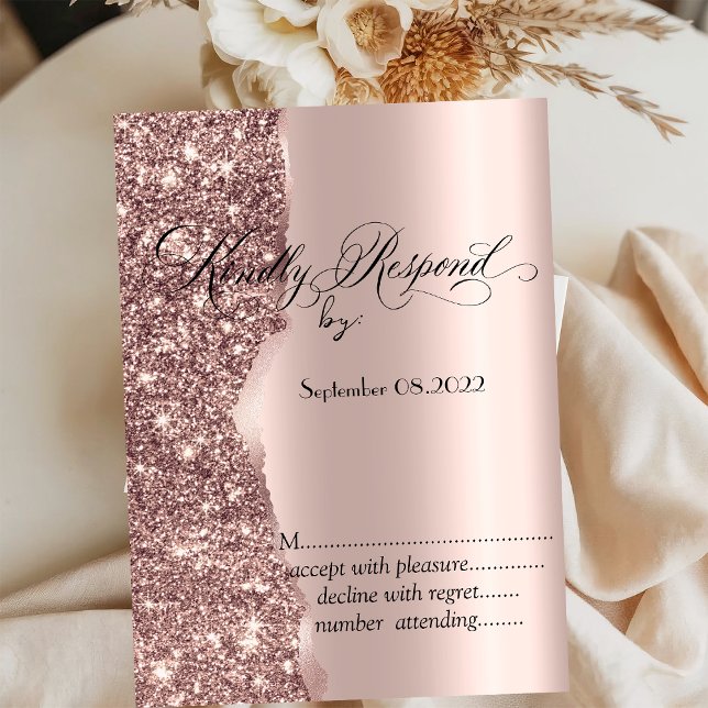Elegant rosa guld glitter skript RSVP   Inbjudningar (Skapare uppladdad)