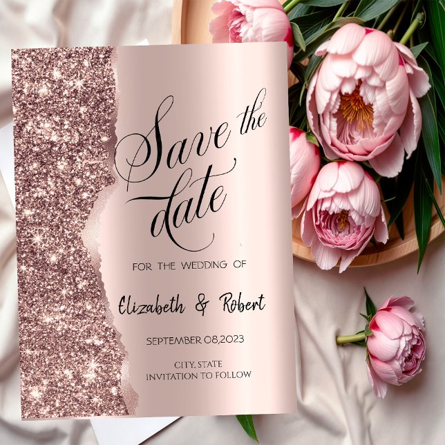 Elegant rosa guld glitter skript spara datum datumet (Skapare uppladdad)