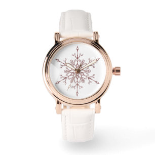 Elegant Rosa Guld Glitter Snöflinga Jul Armbandsur