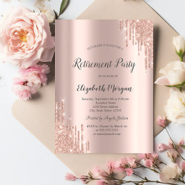 Elegant Rosa Guld Glitterdroppar Pensionering Inbjudningar