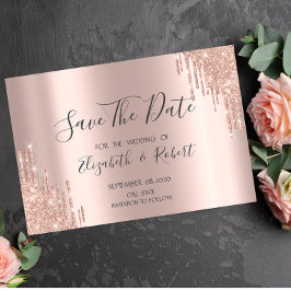 Elegant Rosa Guld Glitterdroppar Save The Date Spara Datumet