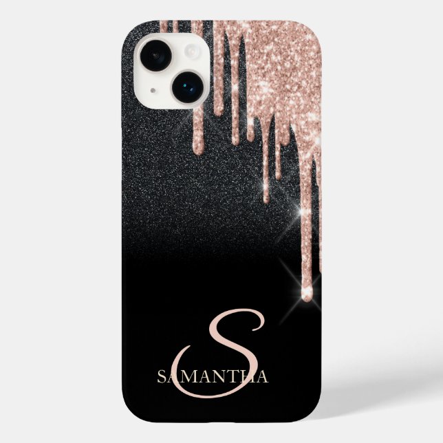 Elegant Rosa Guld Glitterdroppar Svart Glitter (Baksida)