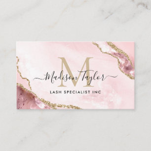 Elegant Rosa Guld Glittermarmor Agat Monogram Visitkort