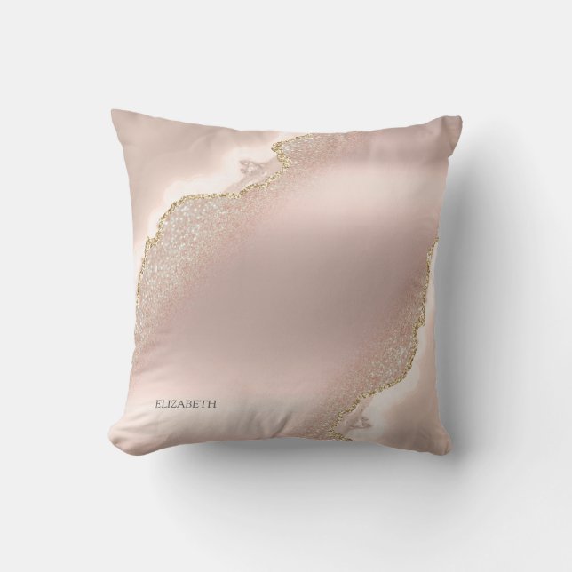 Elegant Rosa Guld Glittermarmor Chic  Kudde (Framsida)
